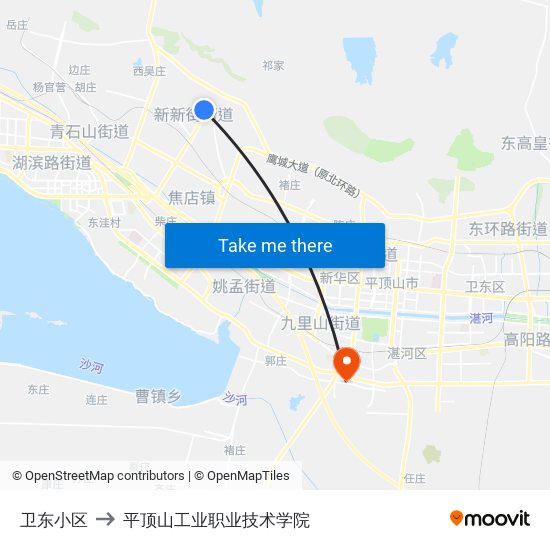 卫东小区 to 平顶山工业职业技术学院 map