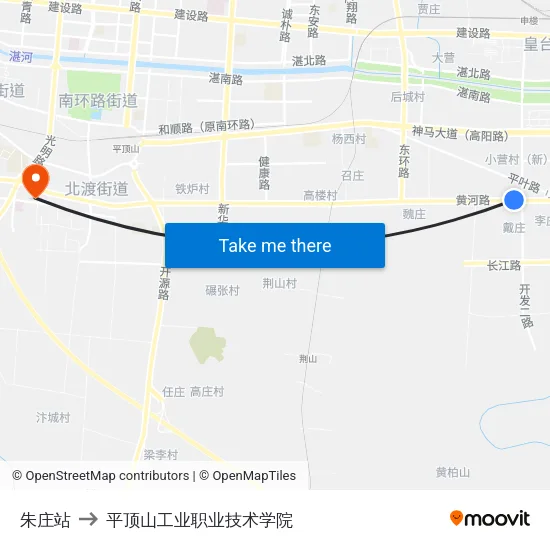 朱庄站 to 平顶山工业职业技术学院 map