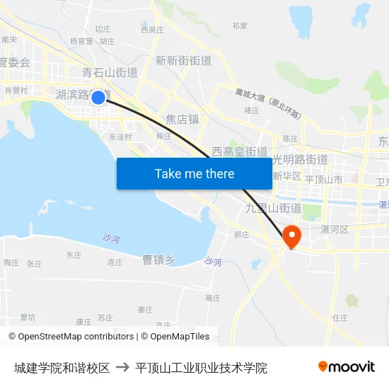 城建学院和谐校区 to 平顶山工业职业技术学院 map