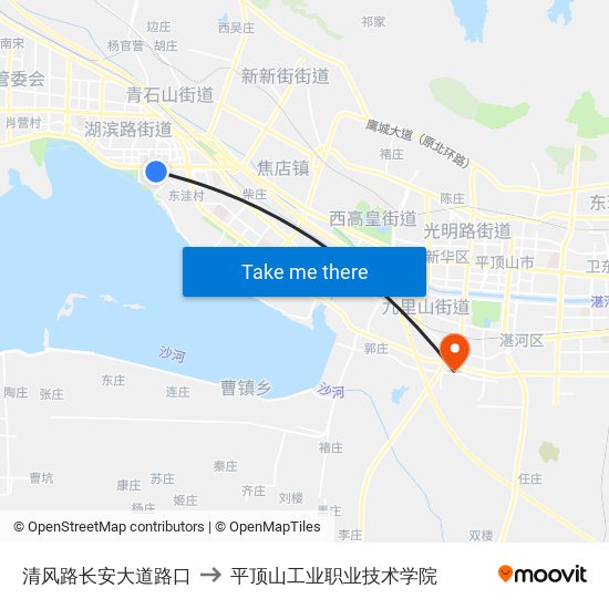 清风路长安大道路口 to 平顶山工业职业技术学院 map