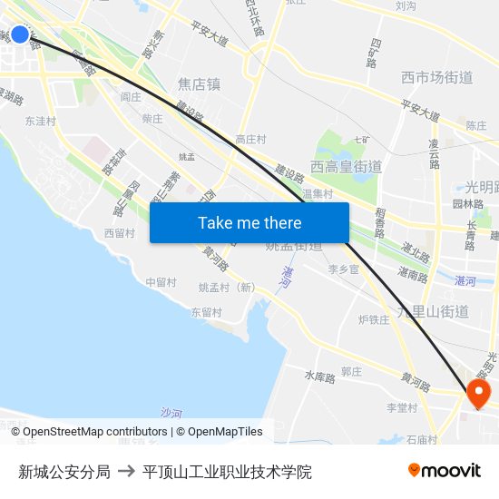 新城公安分局 to 平顶山工业职业技术学院 map