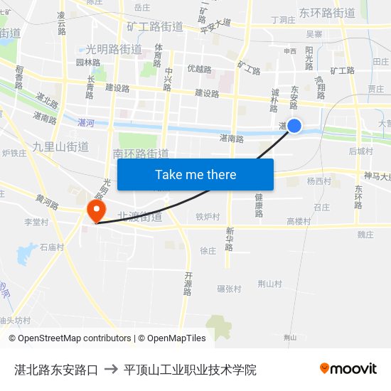 湛北路东安路口 to 平顶山工业职业技术学院 map