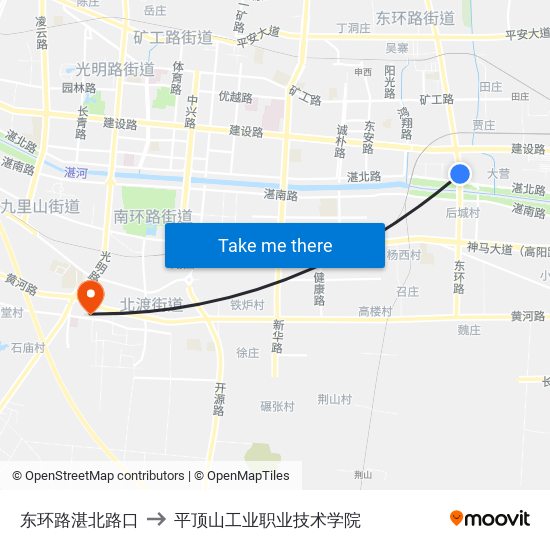 东环路湛北路口 to 平顶山工业职业技术学院 map