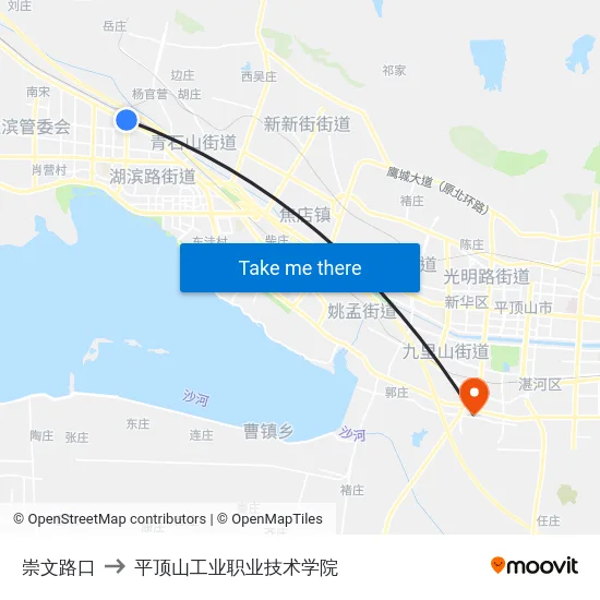 崇文路口 to 平顶山工业职业技术学院 map