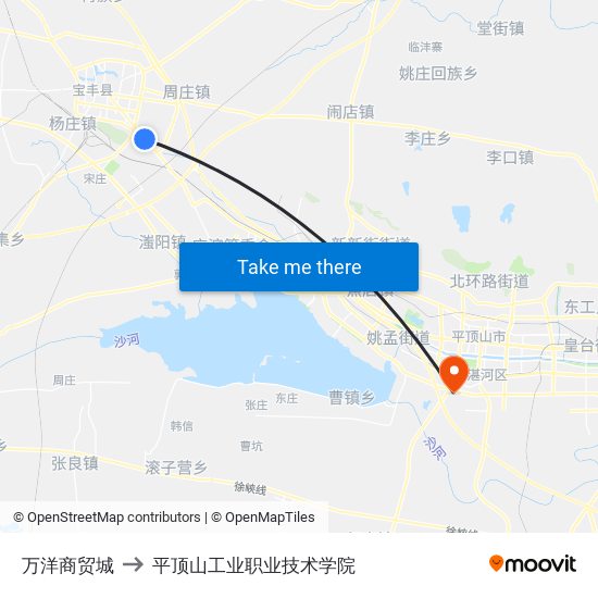 万洋商贸城 to 平顶山工业职业技术学院 map