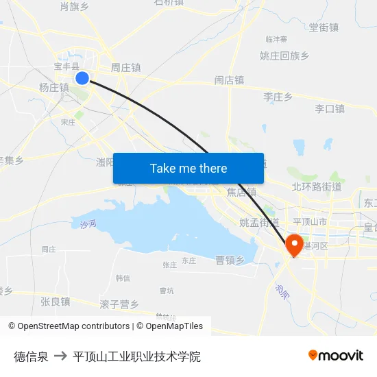 德信泉 to 平顶山工业职业技术学院 map