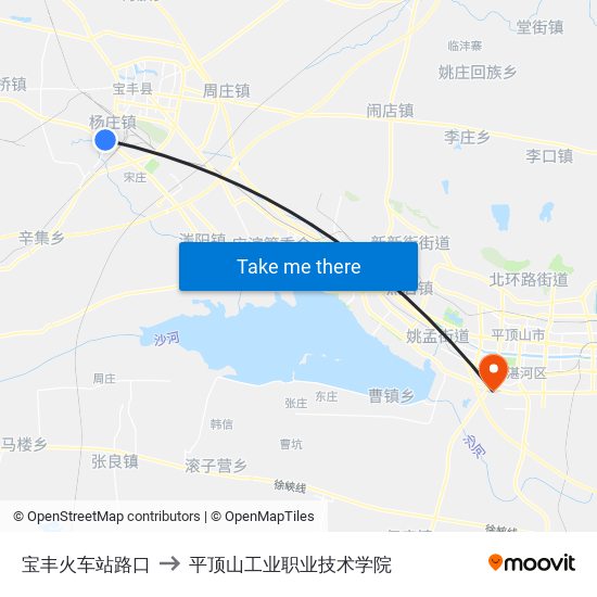 宝丰火车站路口 to 平顶山工业职业技术学院 map