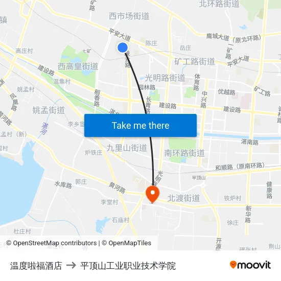 温度啦福酒店 to 平顶山工业职业技术学院 map