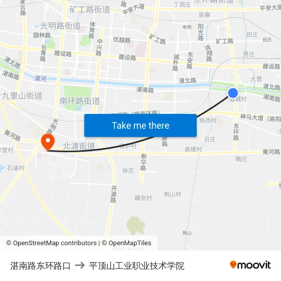 湛南路东环路口 to 平顶山工业职业技术学院 map