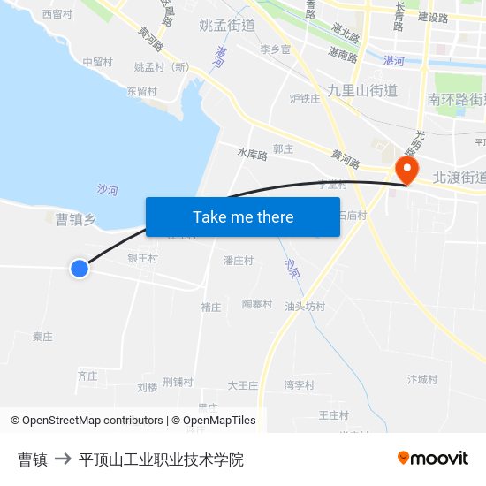 曹镇 to 平顶山工业职业技术学院 map