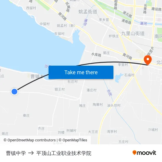 曹镇中学 to 平顶山工业职业技术学院 map