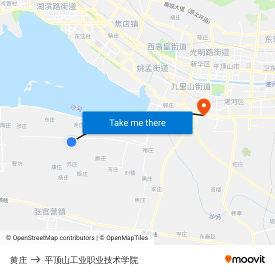 黄庄 to 平顶山工业职业技术学院 map