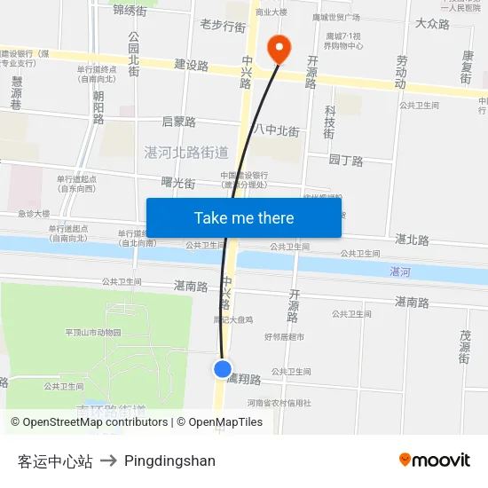 客运中心站 to Pingdingshan map