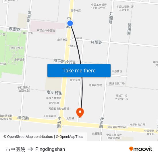 市中医院 to Pingdingshan map