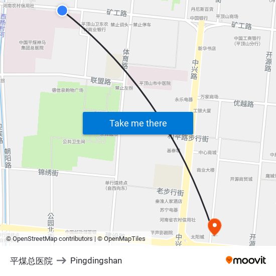 平煤总医院 to Pingdingshan map