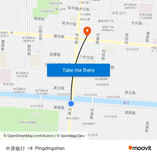 中原银行 to Pingdingshan map