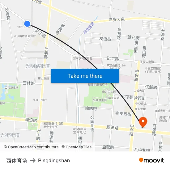 西体育场 to Pingdingshan map
