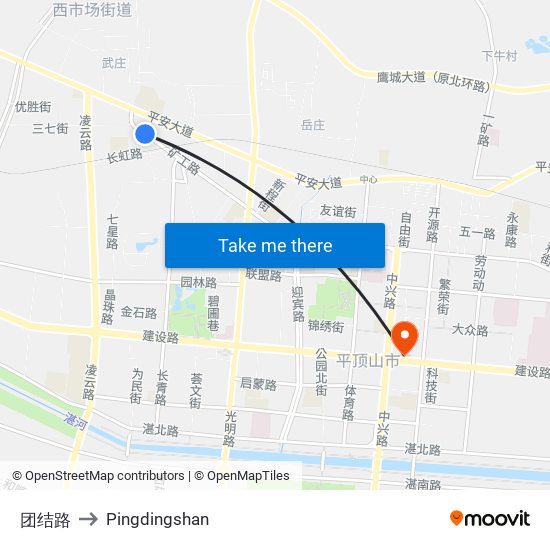 团结路 to Pingdingshan map