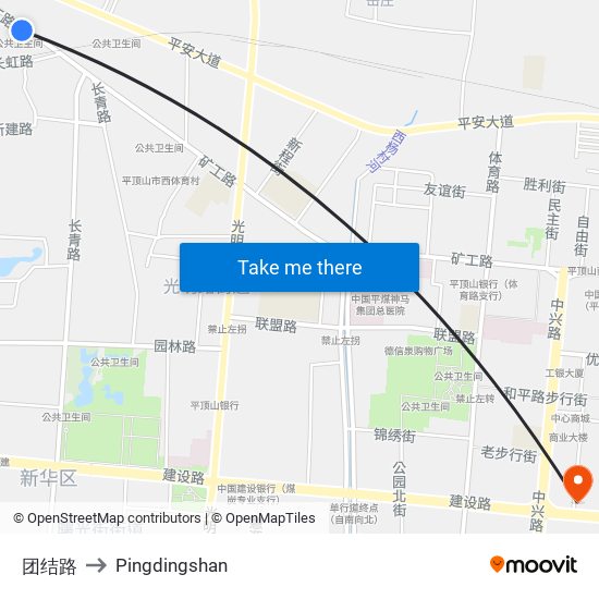 团结路 to Pingdingshan map