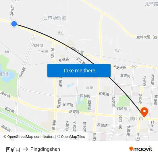 四矿口 to Pingdingshan map