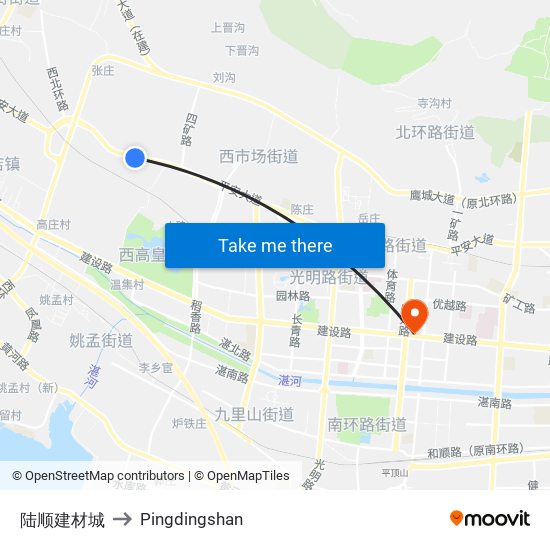 陆顺建材城 to Pingdingshan map