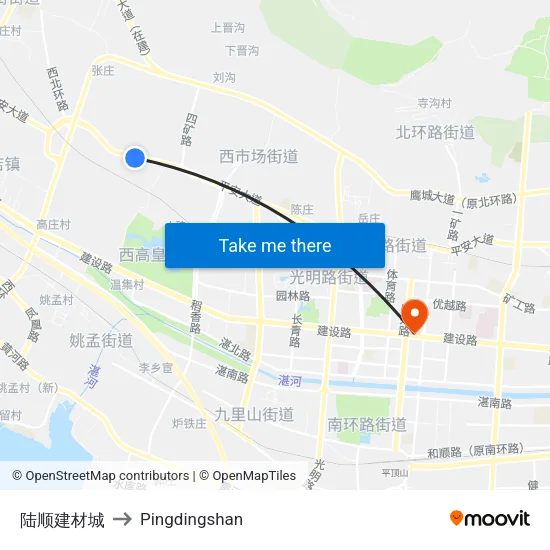 陆顺建材城 to Pingdingshan map