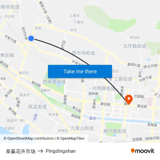 泰赢花卉市场 to Pingdingshan map