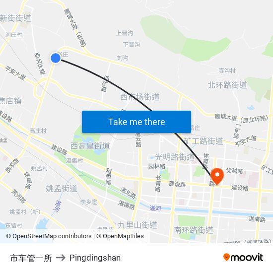 市车管一所 to Pingdingshan map