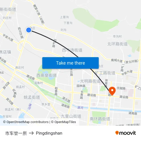 市车管一所 to Pingdingshan map