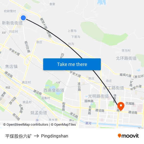 平煤股份六矿 to Pingdingshan map