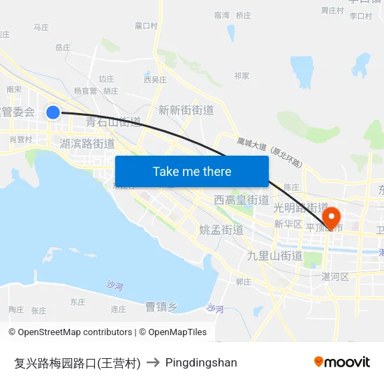 复兴路梅园路口(王营村) to Pingdingshan map