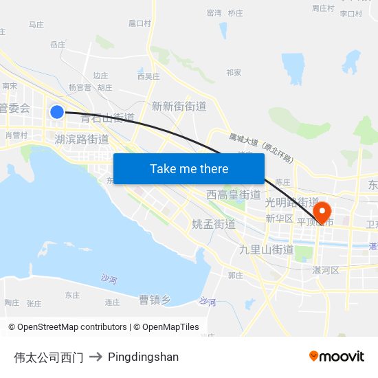 伟太公司西门 to Pingdingshan map
