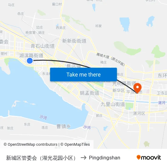 新城区管委会（湖光花园小区） to Pingdingshan map