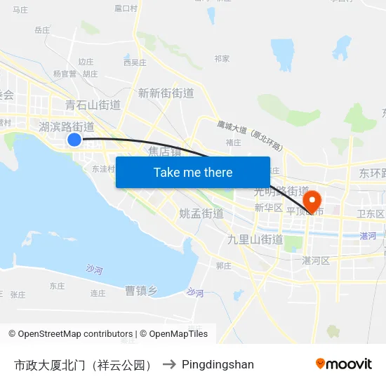 市政大厦北门（祥云公园） to Pingdingshan map