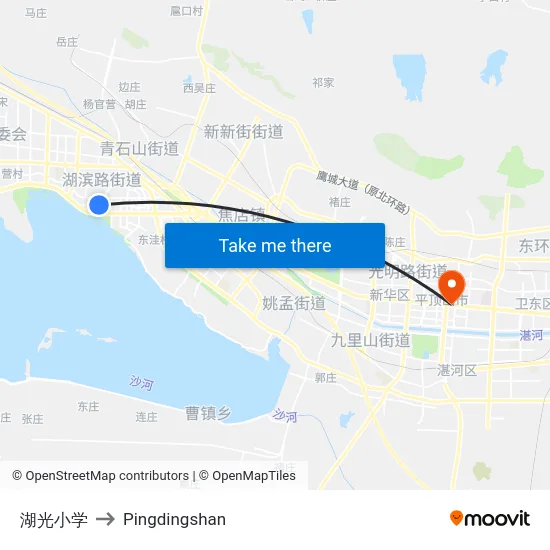 湖光小学 to Pingdingshan map