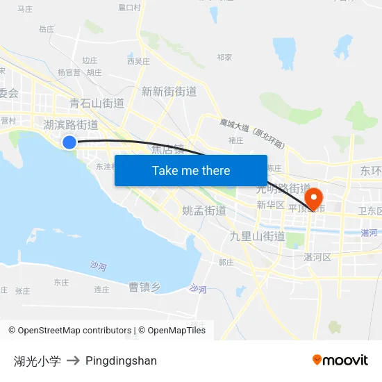 Huguang Primary School to Pingdingshan map
