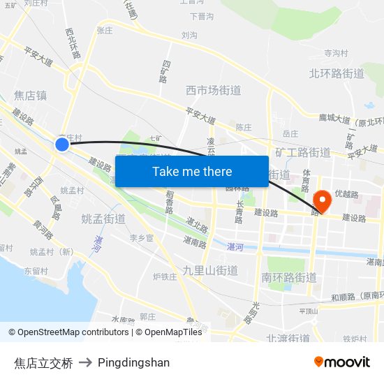 焦店立交桥 to Pingdingshan map