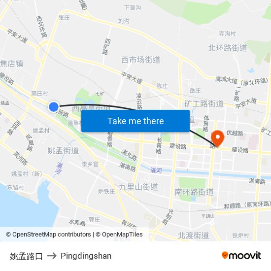 姚孟路口 to Pingdingshan map