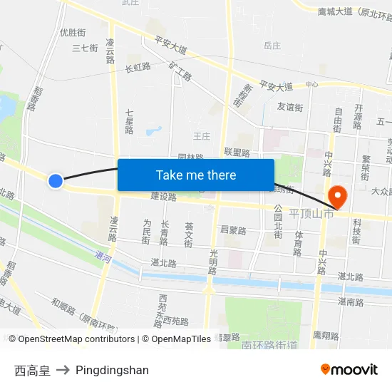 西高皇 to Pingdingshan map