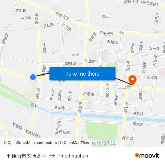 Pingdingshan Experimental High School to Pingdingshan map