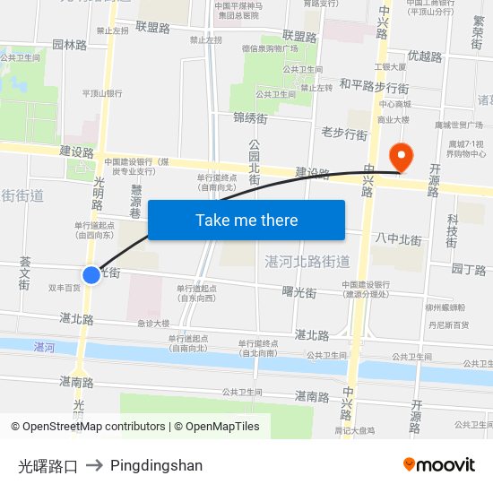 光曙路口 to Pingdingshan map