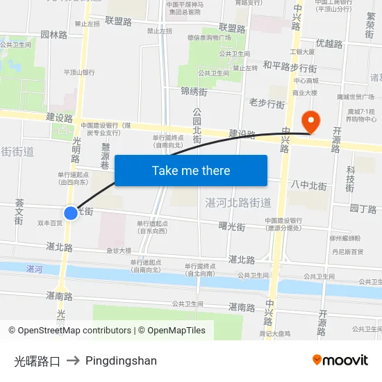 光曙路口 to Pingdingshan map