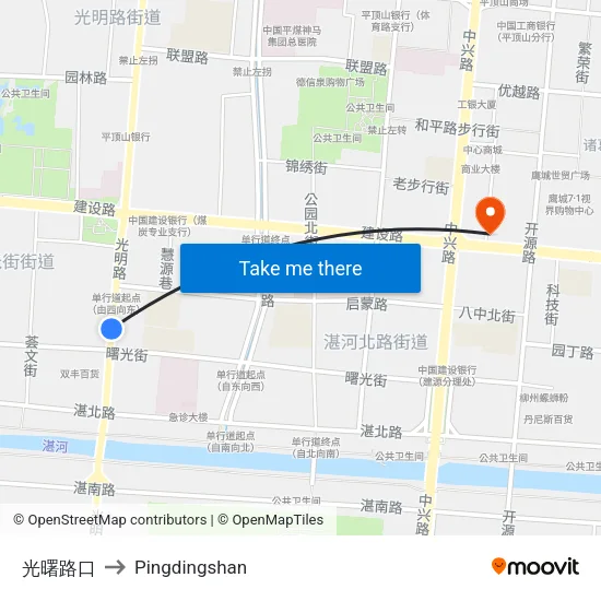 光曙路口 to Pingdingshan map