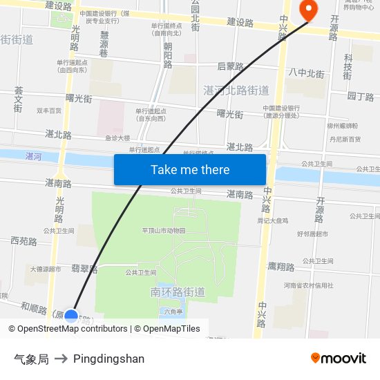 气象局 to Pingdingshan map