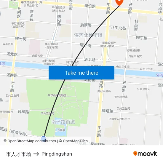 市人才市场 to Pingdingshan map