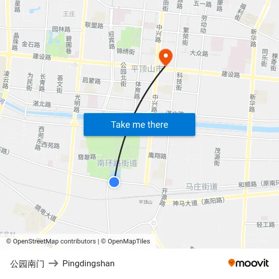 公园南门 to Pingdingshan map