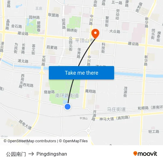 公园南门 to Pingdingshan map