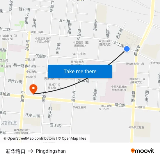 新华路口 to Pingdingshan map