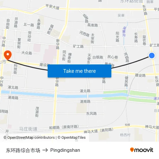 东环路综合市场 to Pingdingshan map