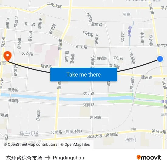 东环路综合市场 to Pingdingshan map